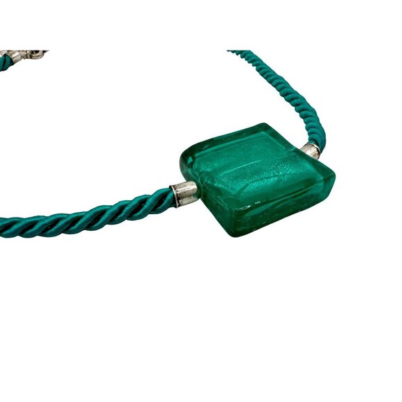 Turquoise Rope Necklace With Square Glass Pendant & Chain Clasp - Picture 2 of 5